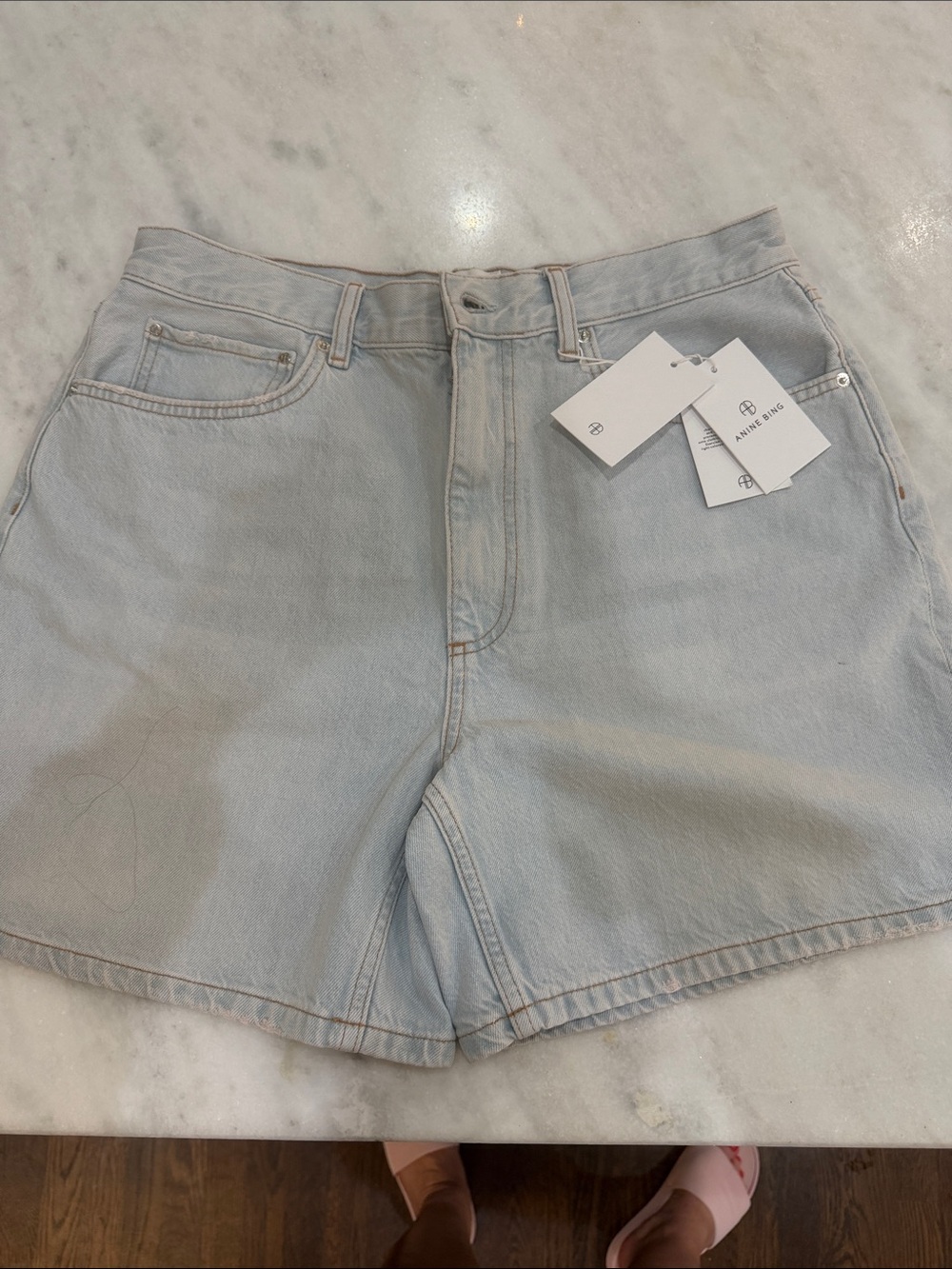 Anine Bing Pale Blue High-Waist Denim Shorts
